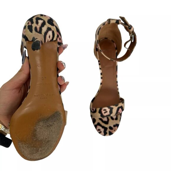 $750 Givenchy Pink/Beige Textured Leather Leopard Print Retra Heel Sandals Sz 7 - Picture 5 of 6